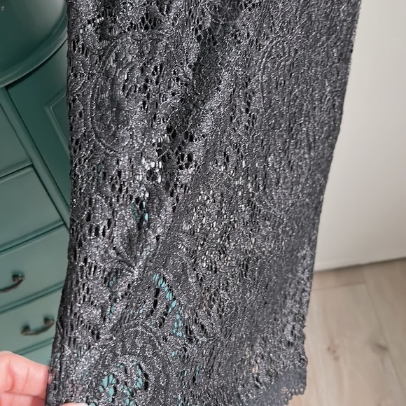 New Candie's Juniors' Black and Silver Foil Lace Special Occasion Column Dress - Picture 6 of 13